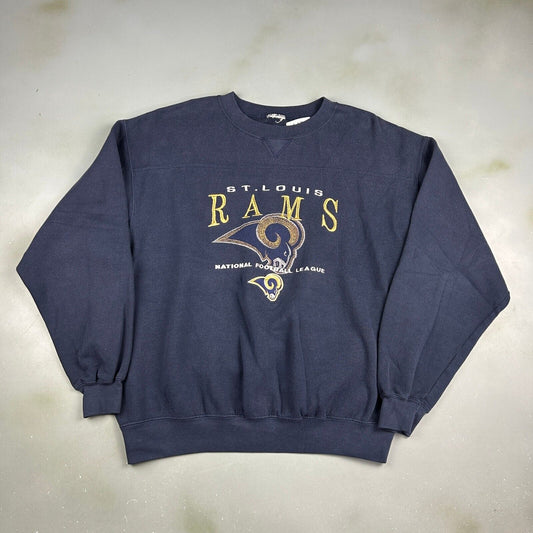 VINTAGE 90s NFL St. Louis Rams Embroidered Crewneck Sweater sz Large Adult