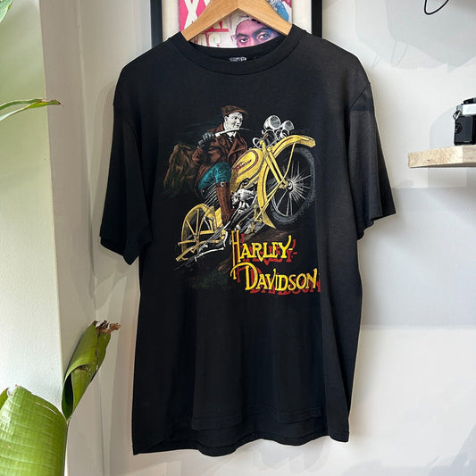 VINTAGE 1987 | Harley Davidson Competition Faded Black Biker T-Shirt sz L Adult