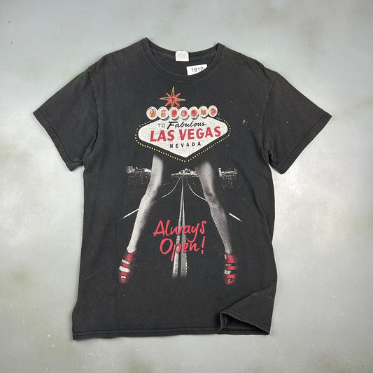 VINTAGE | Las Vegas Nevada Always Open! Faded Black T-Shirt sz M Adult