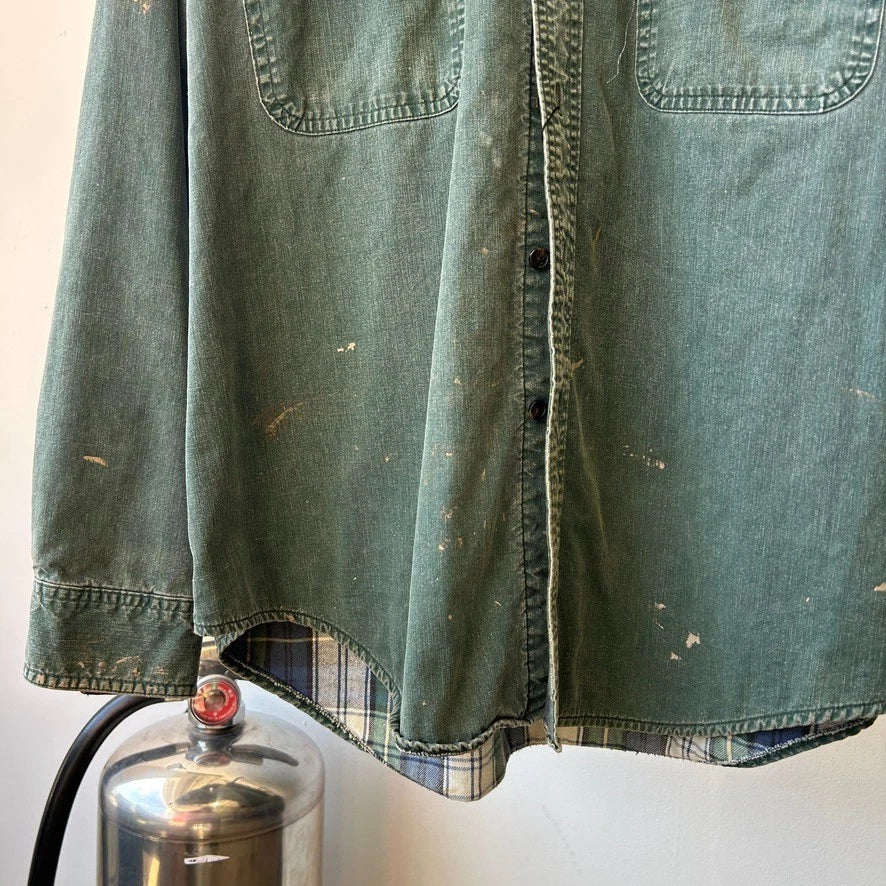 VINTAGE 1990s | L.L Bean Faded Clay Green Plaid Lined Button Down Shirt sz L/XL