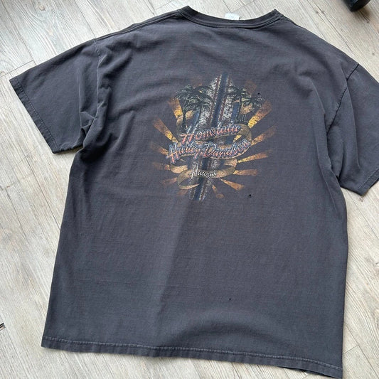 VINTAGE | Honolulu Harley Davidson Hawaii Faded Biker T-Shirt sz XXL