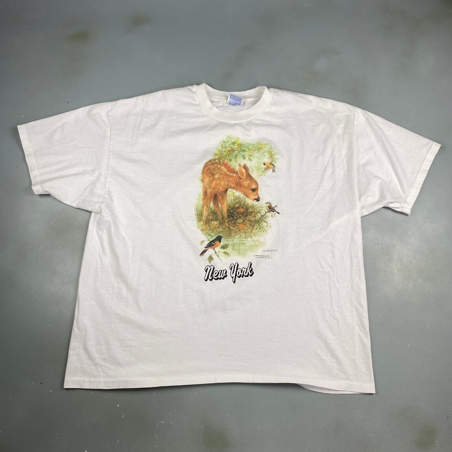 VINTAGE 90s Baby Deer Nature New York White T-Shirt sz XXL Men Adult