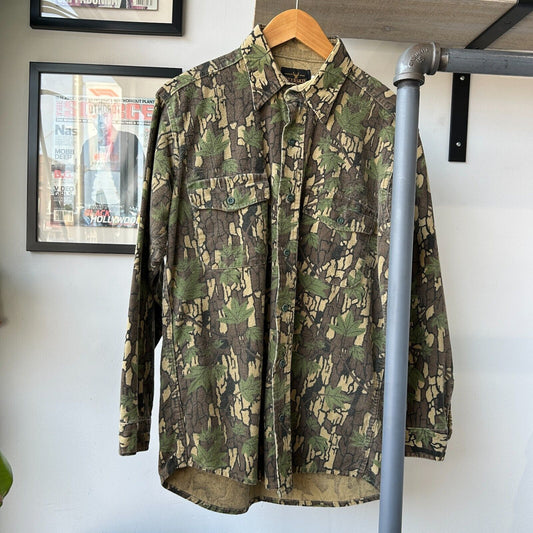 VINTAGE 90s | Deerskin Tree Bark Camo Button Down Chamois Cloth Shirt sz M