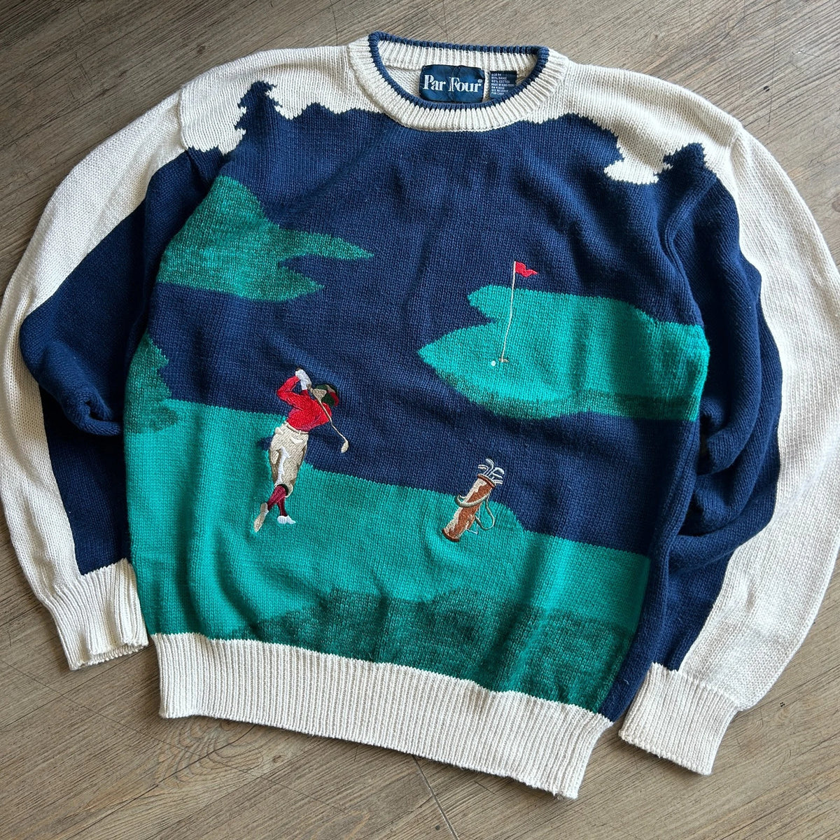 PAR FOUR | GOLF Shot Embroidered Artwork Vintage Knit Sweater sz M