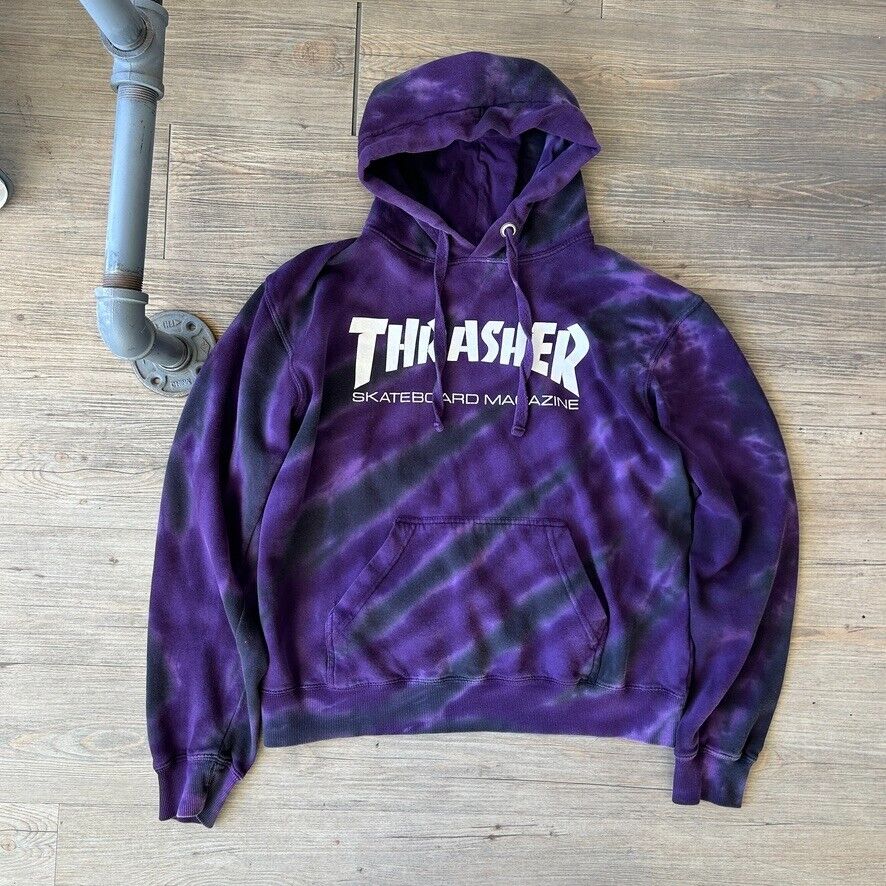 VINTAGE | Thrasher Magazine Purple Tye Dye Hoodie Sweater sz M