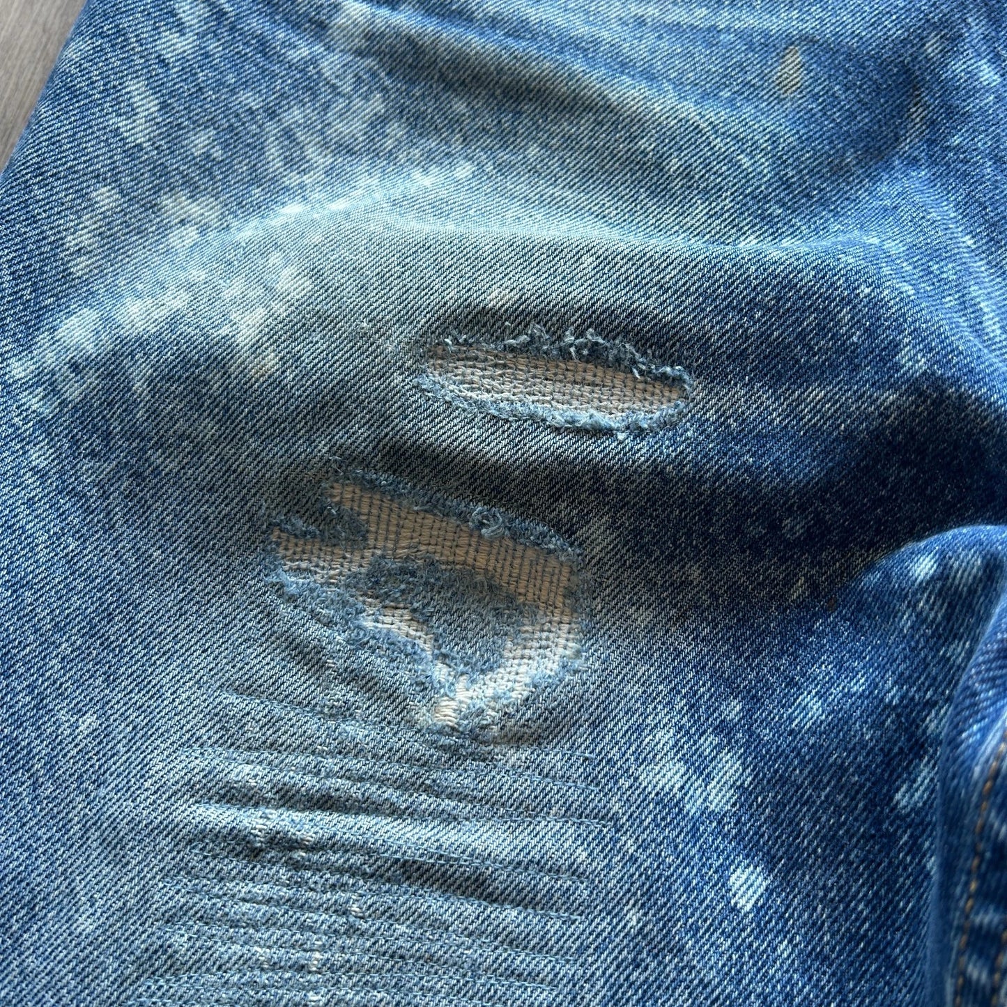 VINTAGE | Lee Faded Mended Paint Splatter Blue Jeans Pants sz W35 L32