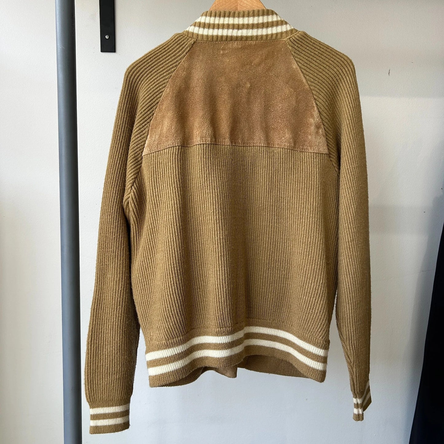 VINTAGE | 1440 Tan Suede Leather Knit Varsity Bomber Jacket sz S/M