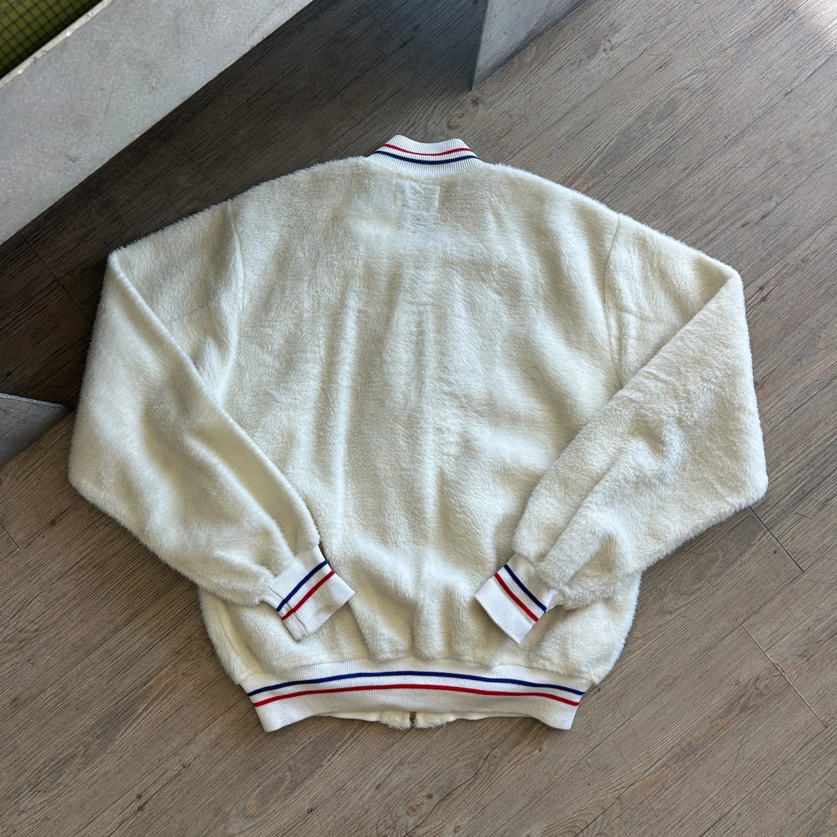 VINTAGE 1960s | Wilson Sports Apparel Cream Fleece Varsity Bomber Jacket sz 40 L
