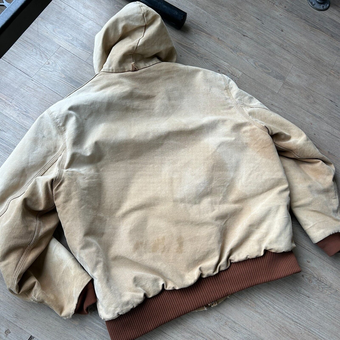 VINTAGE | CARHARTT Sun Faded Tan Hooded Workwear Jacket sz XXL Adult