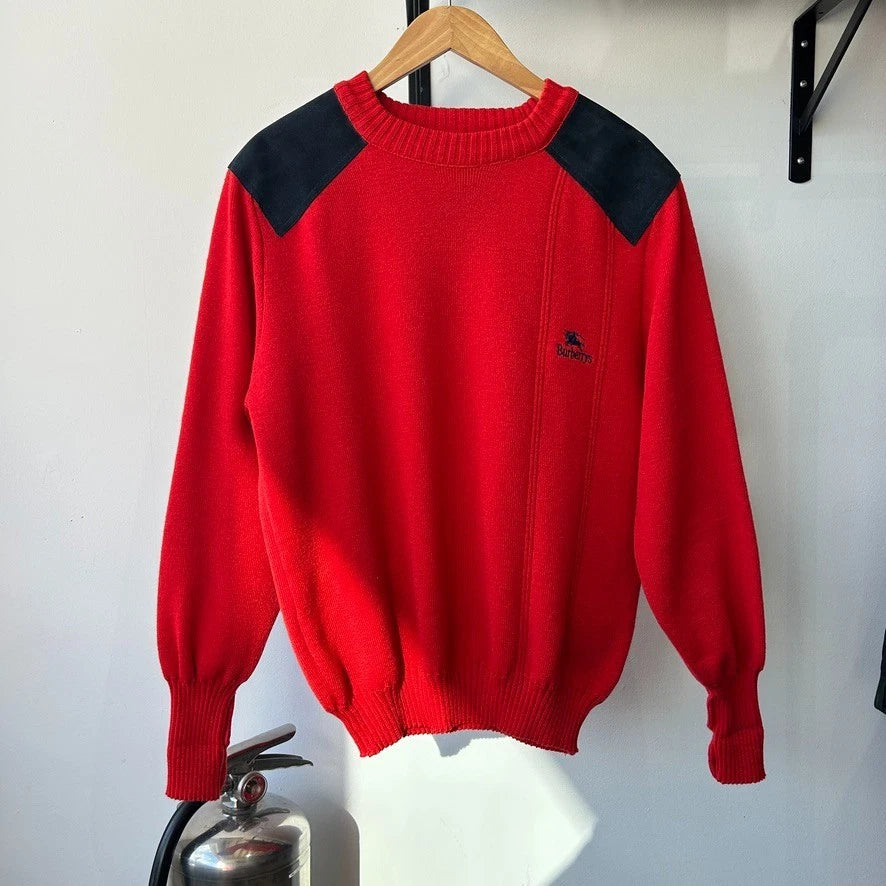 BURBERRYS 1990 | Vintage Suede Patch Wool Knit Sweater sz L