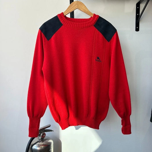 BURBERRYS 1990 | Vintage Suede Patch Wool Knit Sweater sz L