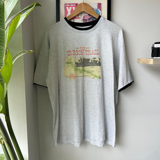 VINTAGE 90s | The Oregon Trail Map Graphic T-Shirt sz XL Adult