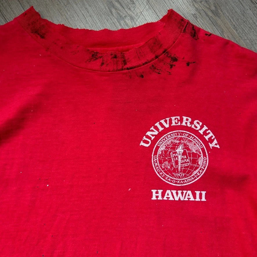 VINTAGE 90s | University Of Hawaii Faded Thrashed Logo T-Shirt sz L