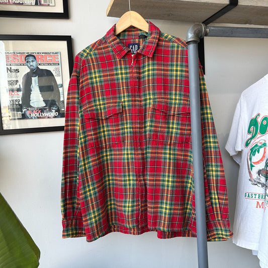 VINTAGE | GAP Plaid Zip Up Flannel Shirt sz L