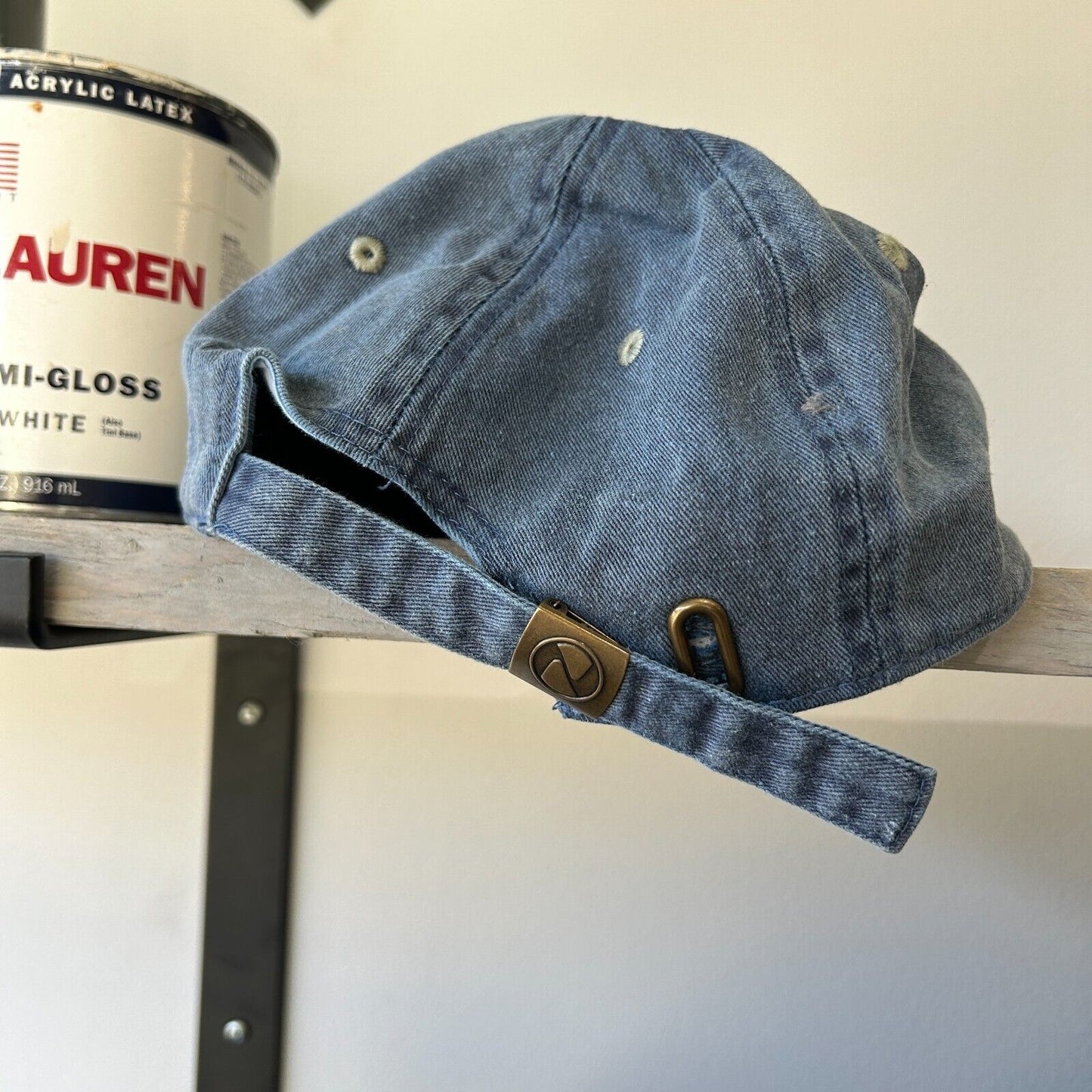 VINTAGE 90s | NYC Denim Two Tone Adjustable Cap HAT sz OS