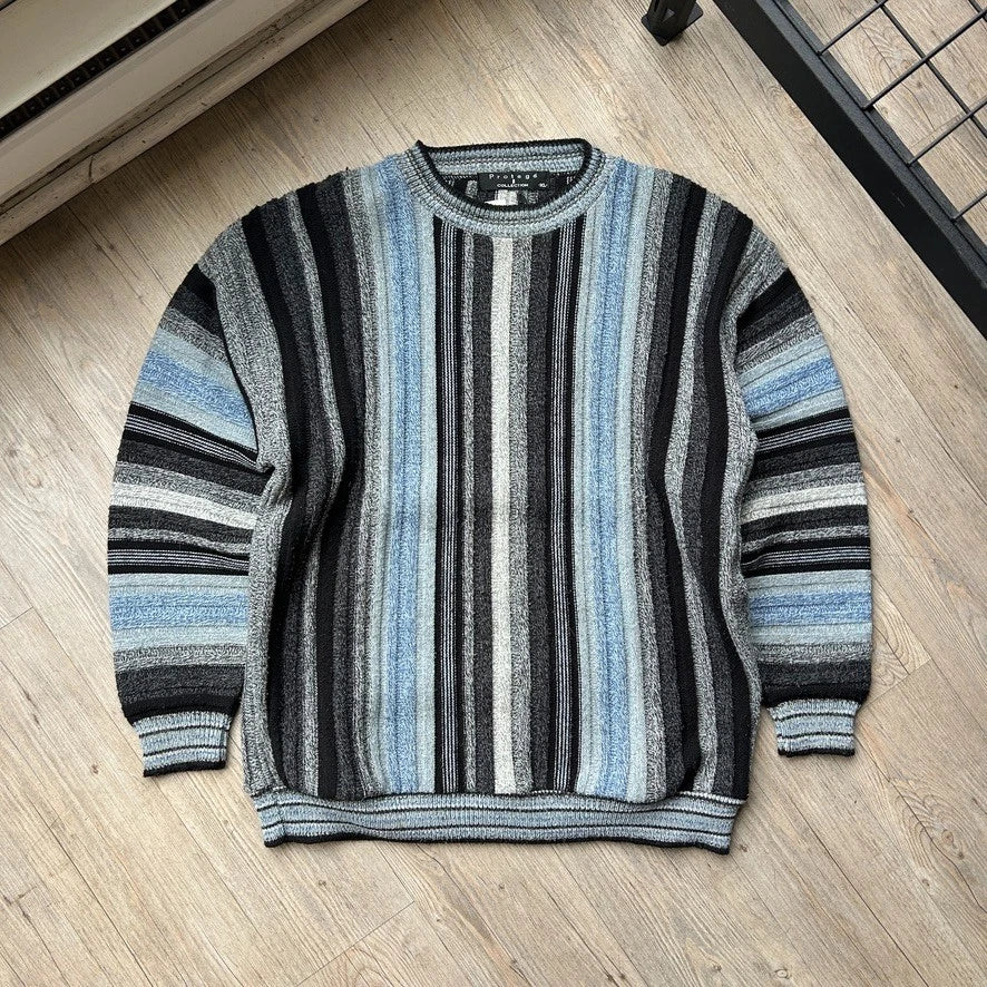 VINTAGE 90s | Protege Vertical Striped Gradient Knit Sweater sz L/XL
