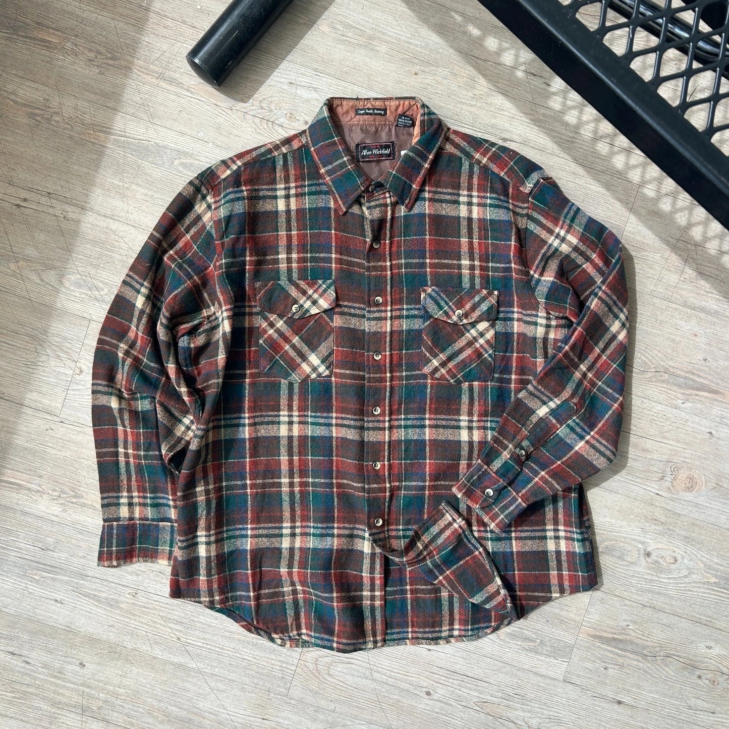 VINTAGE 80s | Allen Wickfield NY Plaid Wool Flannel Button Down Shirt sz XL