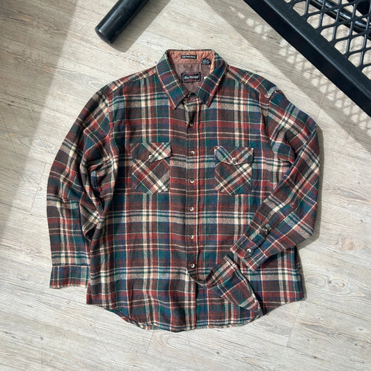 VINTAGE 80s | Allen Wickfield NY Plaid Wool Flannel Button Down Shirt sz XL