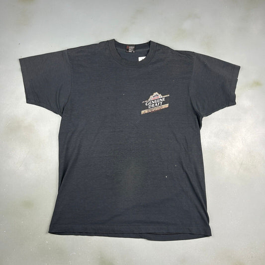 VINTAGE 1992 Labatt Genuine Draft Sm Logo Faded Black Beer T-Shirt sz L Adult