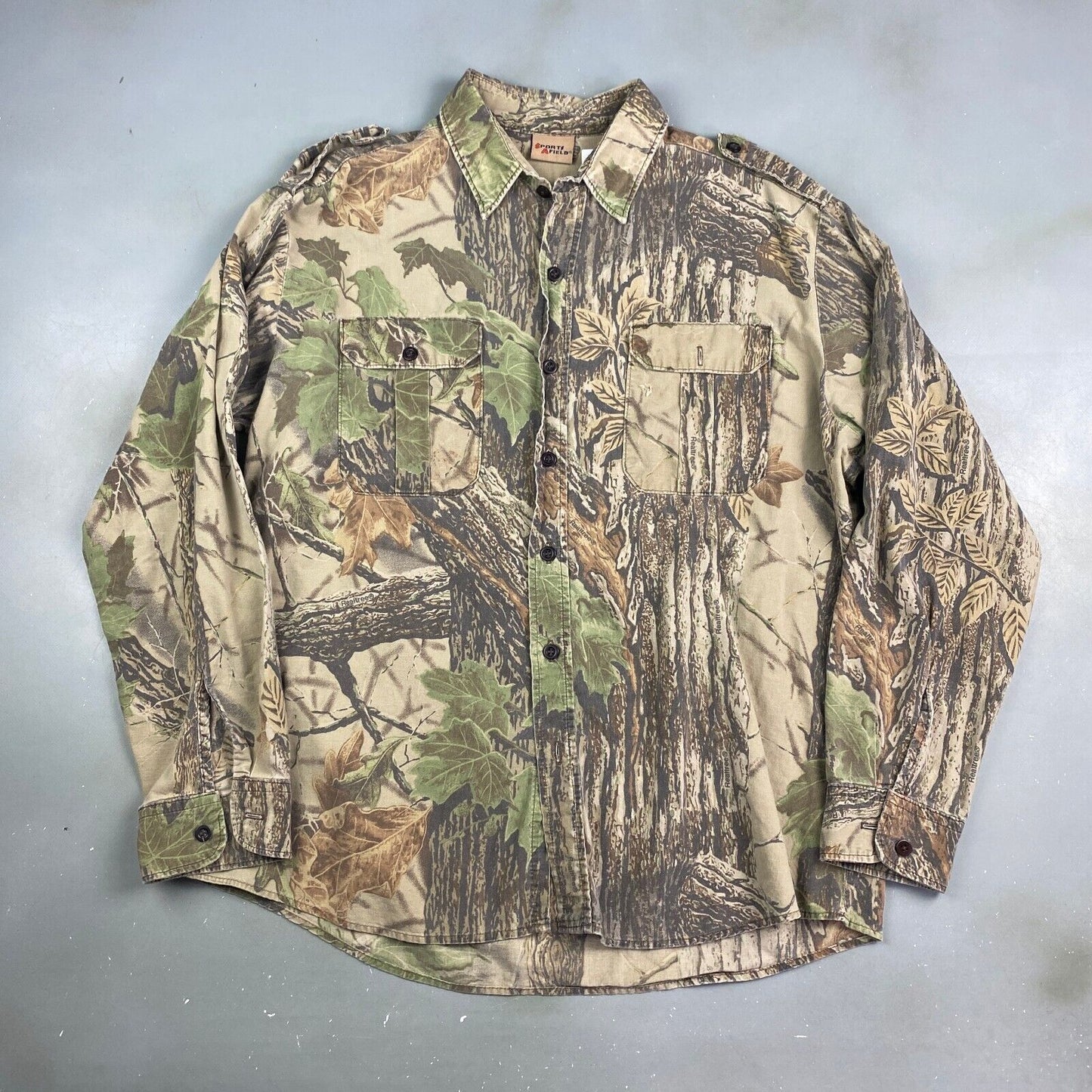 VINTAGE 90s Sports Afield Real Tree Camo Button Up Shirt sz Large Adult