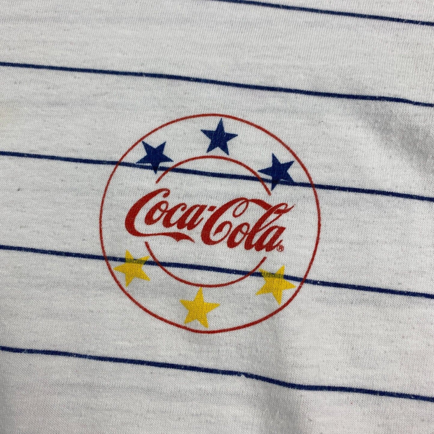 VINTAGE 80s Coca Cola Logo Striped T-Shirt sz Large Youth / XS Mens