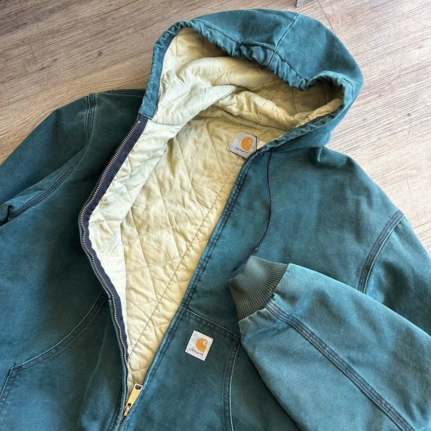 CARHARTT | 1990s Vintage Faded Green Hooded Arctic Active Jacket sz L