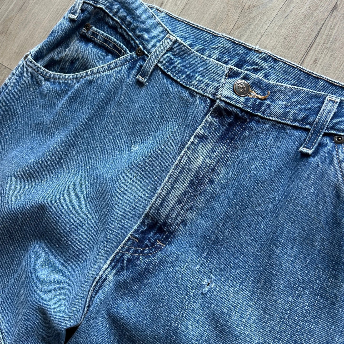 VINTAGE | Dickies Faded Blue Baggy Double Knee Jeans Pants sz W35 L30