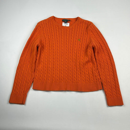 VINTAGE Lauren Ralph Lauren Orange Cable Knit Sweater sz Large Womens