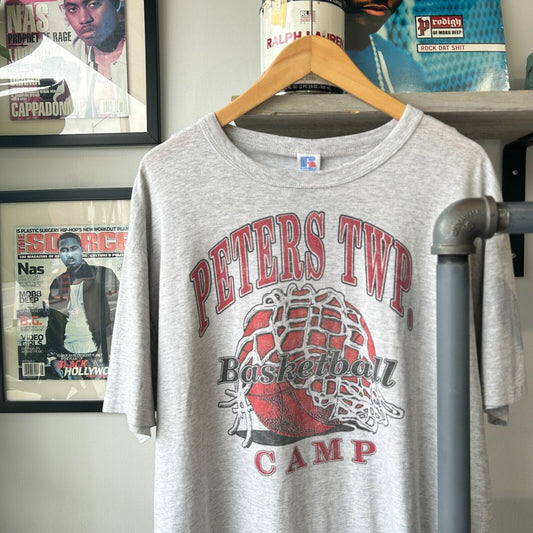 VINTAGE 90s | Adidas Sponsor Peters TWP Basketball Camp T-Shirt sz XL Adult