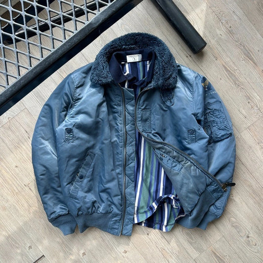 VINTAGE | Type B-17C Bushline U.S Air Force Blue Bomber Jacket sz M