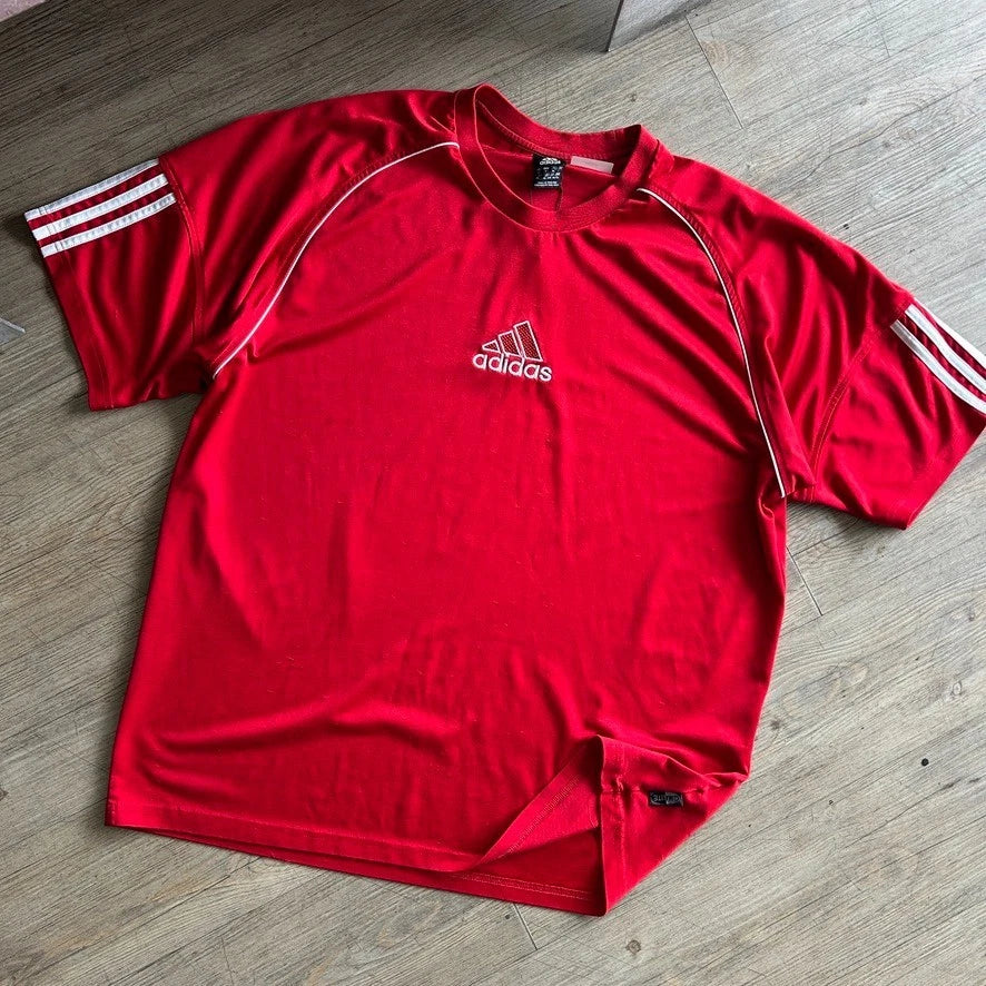 ADIDAS Y2k | Centre Logo Red Running Climalite Jersey T-Shirt sz XL