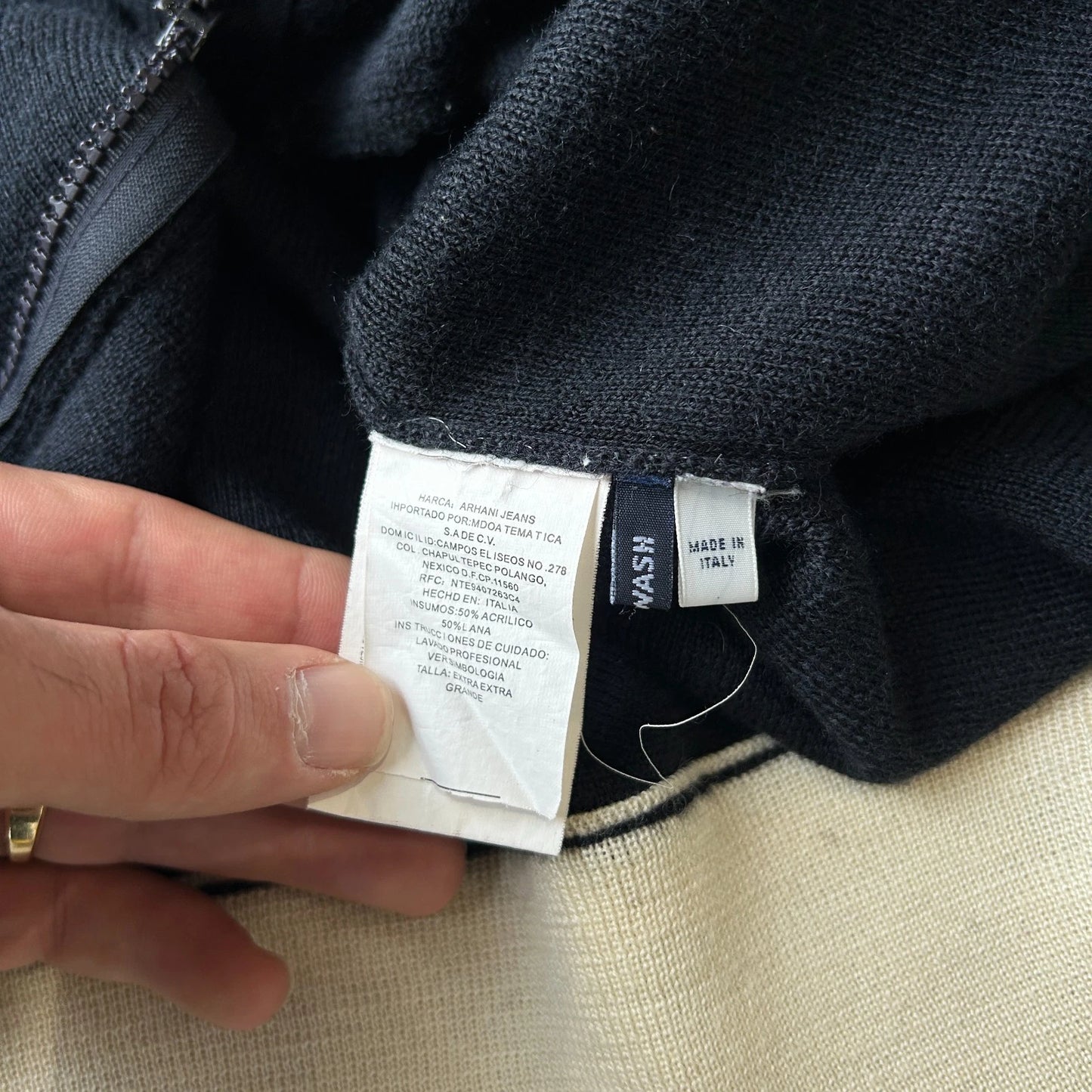 VINTAGE | Armani Jeans Hooded Wool Blend Full Zip Knit Sweater sz L