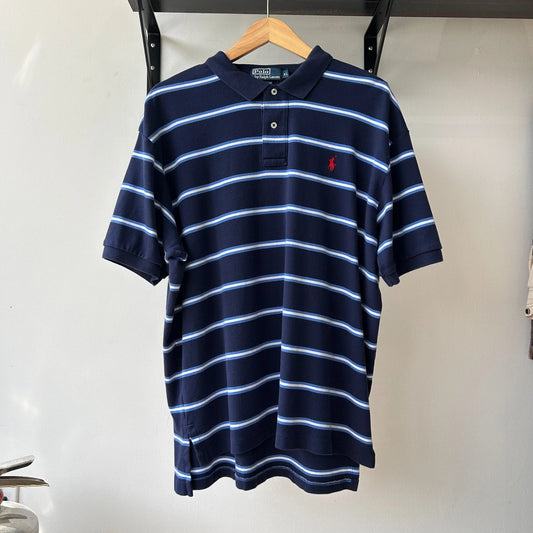 VINTAGE Y2k | Ralph Lauren Sm Pony Tonal Blue Striped Polo Shirt sz XL