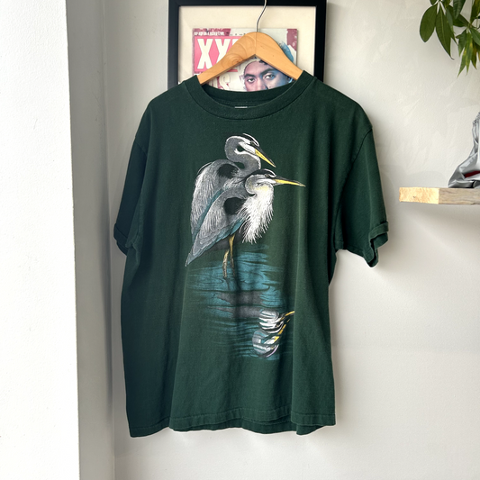 VINTAGE 1990s | Blue Herring Green Nature Graphic T-Shirt sz L Adult Made IN USA