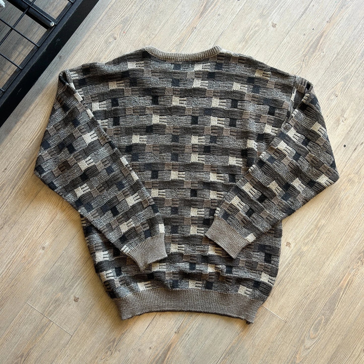 VINTAGE 90s | Serafini Earth Tone 3D Check Pattern Knit Sweater sz L