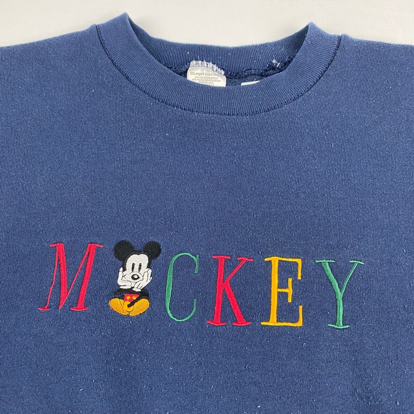 VINTAGE 90s Mickey Mouse Embroidered Navy Crewneck Sweater sz 3XL Mens