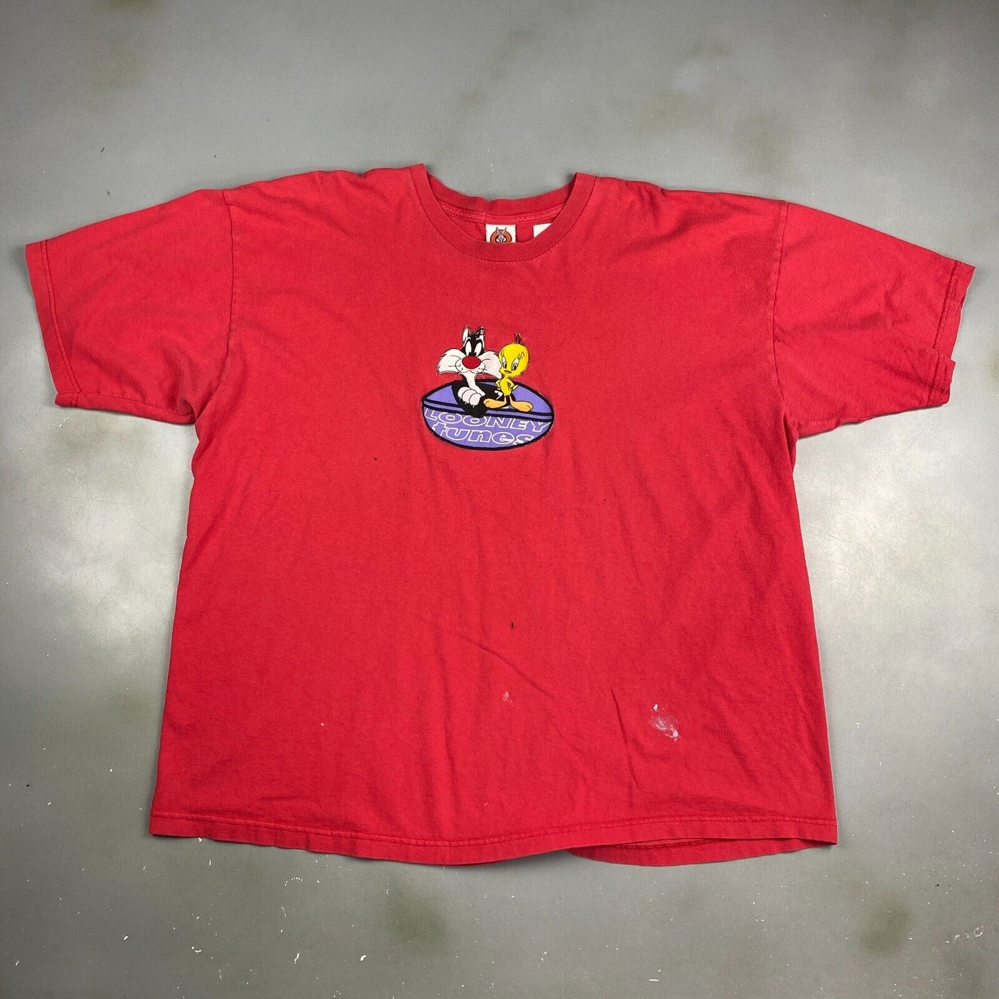 VINTAGE 90s Looney Tunes Embroidered Red T-Shirt sz XXL Men Adult