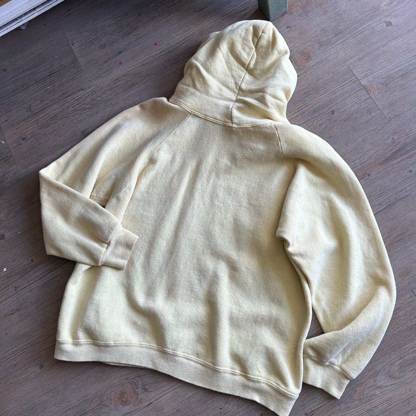 VINTAGE 60s 70s | Light Yellow Faded Blank Hoodie Sweater sz S Adult