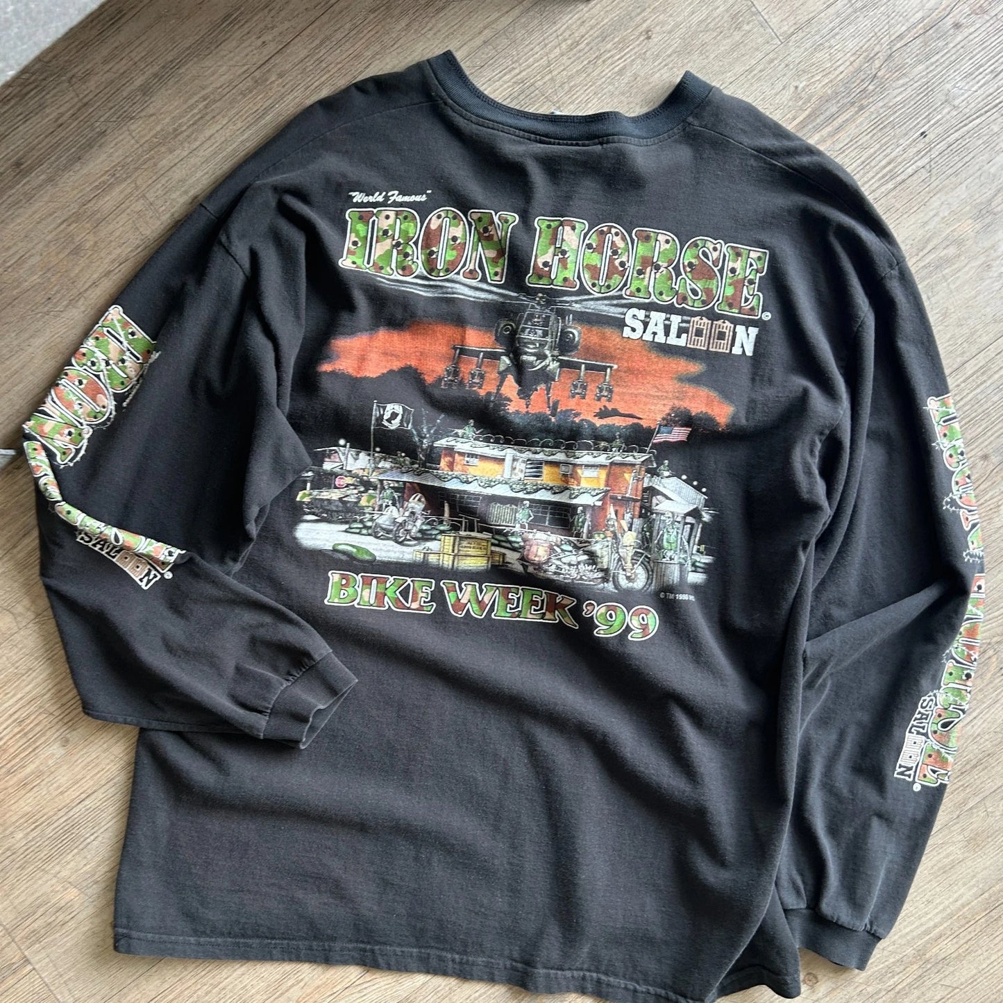 VINTAGE 90s | Iron Horse Saloon Bike Week Henley Long Sleeve T-Shirt XL