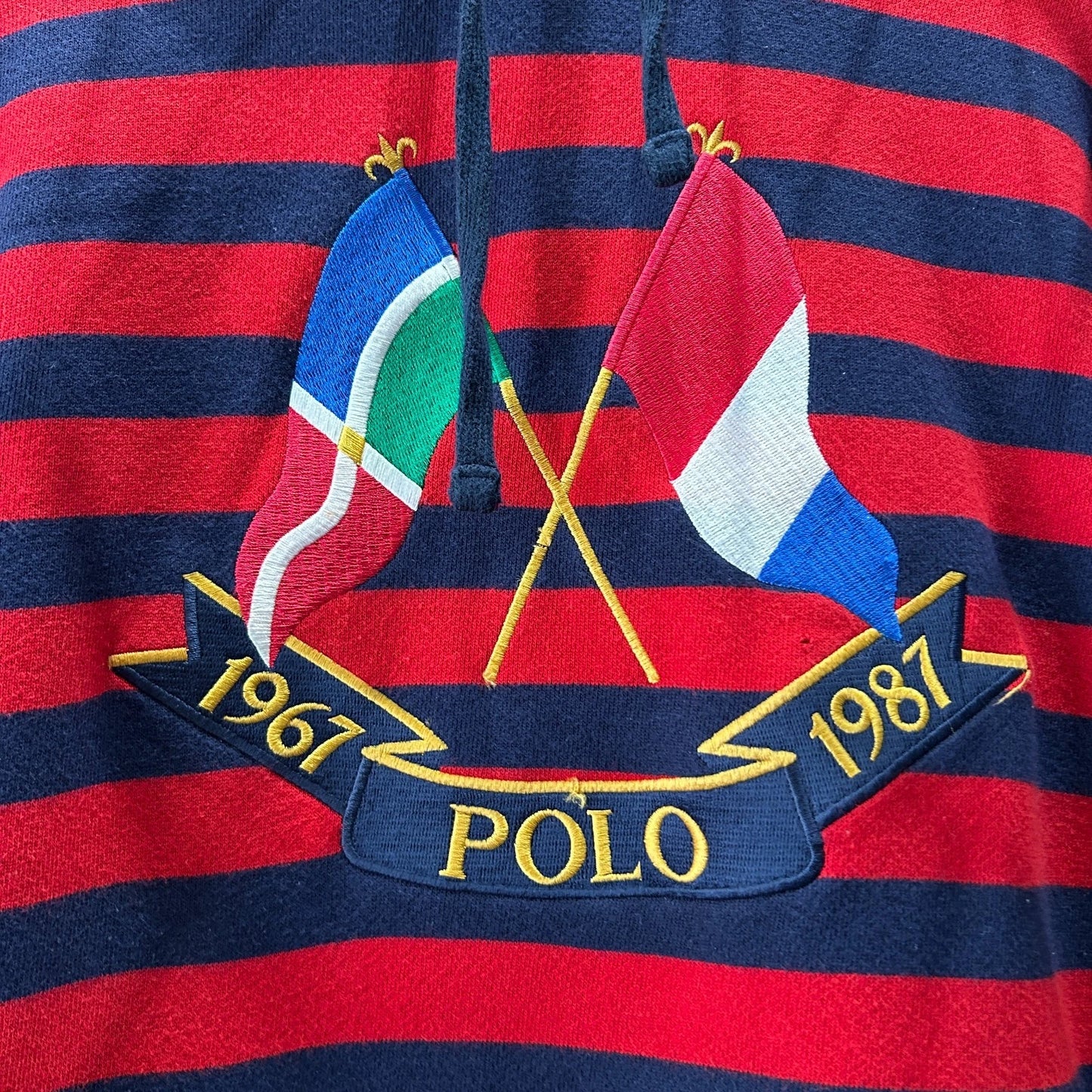 POLO Ralph Lauren Cross Flags Striped Hoodie Sweater sz M