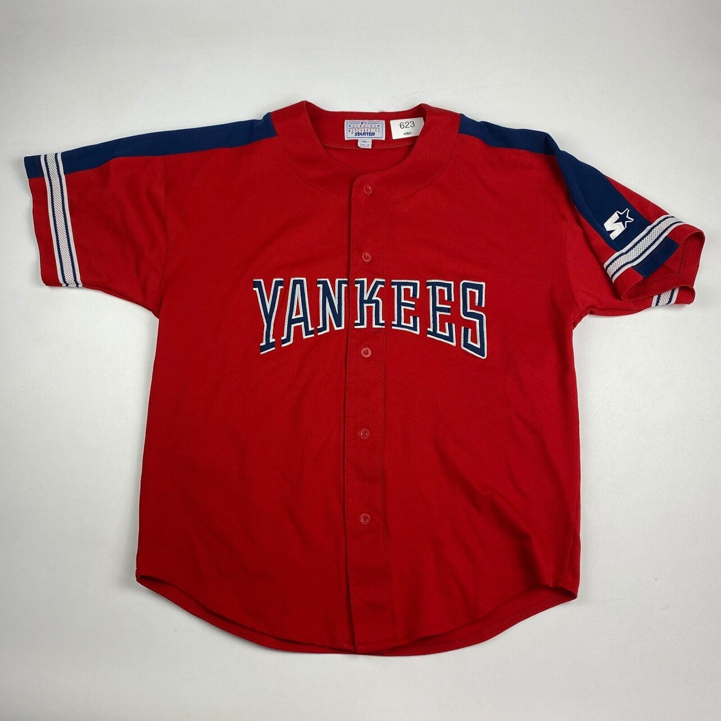 VINTAGE New York Yankees Red Starter Baseball Jersey Shirt sz XL Men