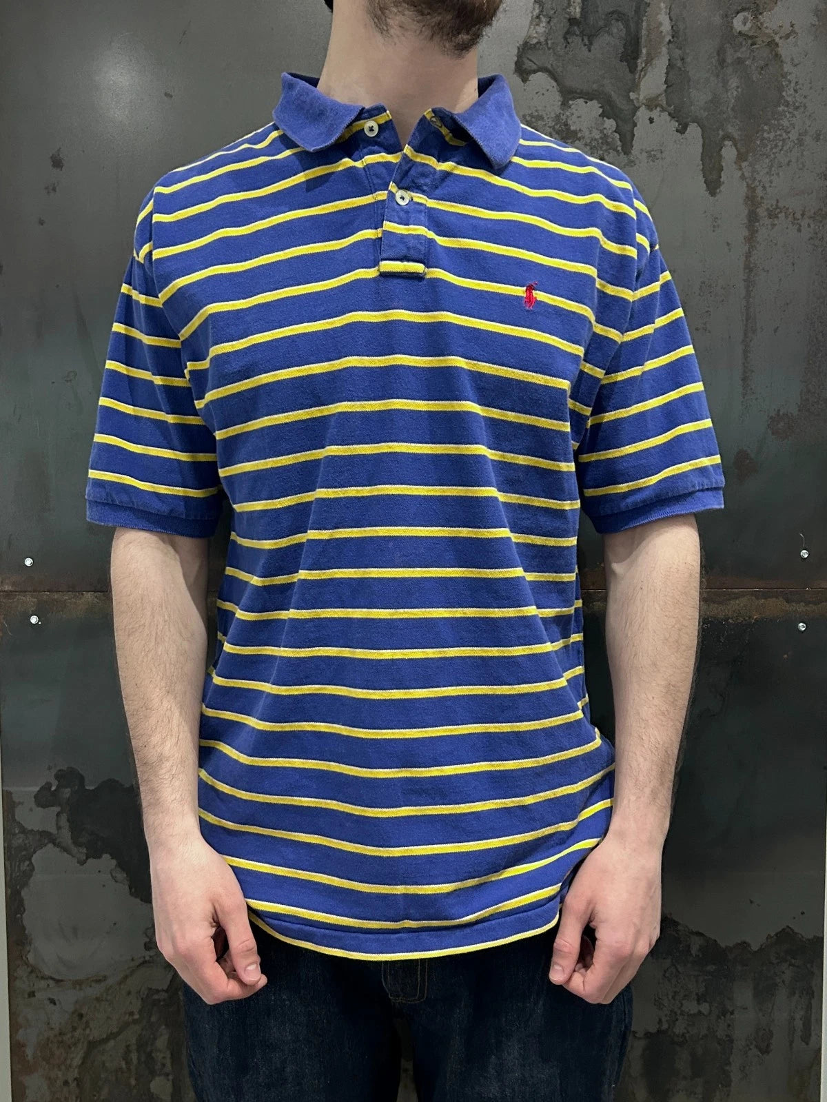 VINTAGE Y2k | Ralph Lauren Sm Pony Electric Blue Striped Polo Shirt sz L/XL
