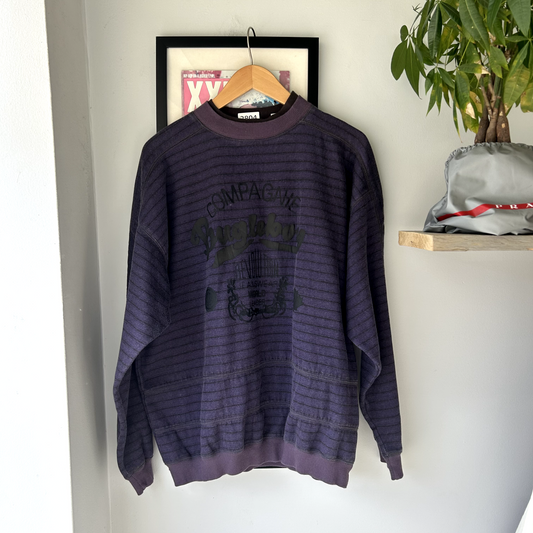 VINTAGE 1990s | Bugle Boy Purple Striped Crewneck Sz L