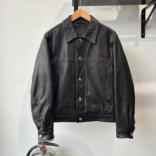 STUSSY Work Gear | FW24 Dark Brown Trucker Leather Jacket sz S