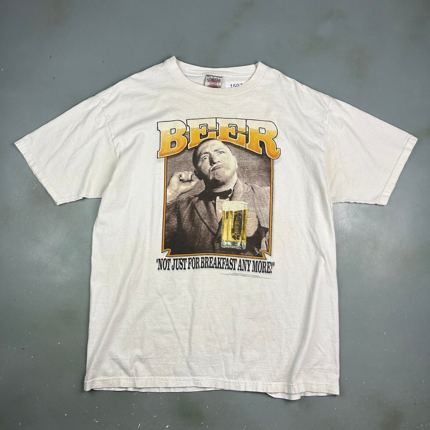 VINTAGE 1998 | The Three Stooges BEER Breakfast T-Shirt sz XL Adult