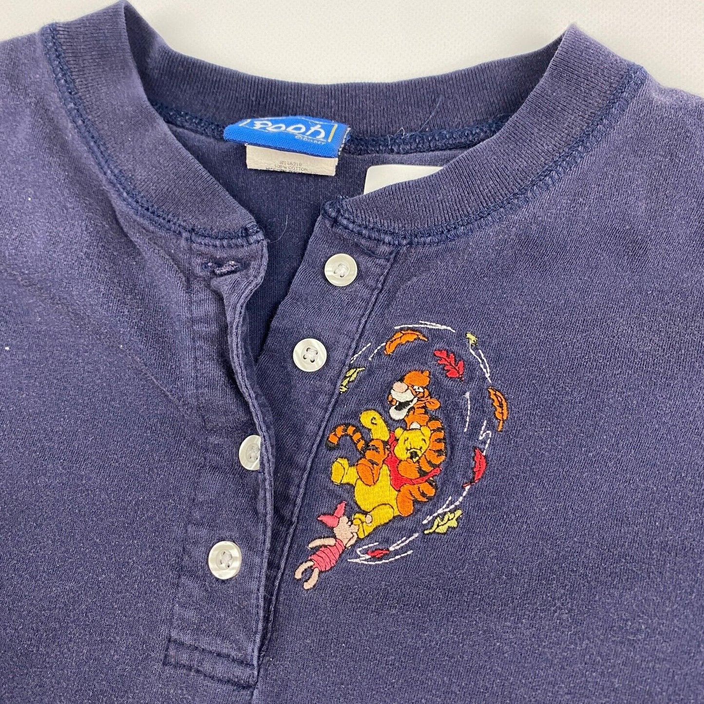 VINTAGE Winnie The Pooh Embroidered Henley Long Sleeve Disney T-Shirt sz L Men