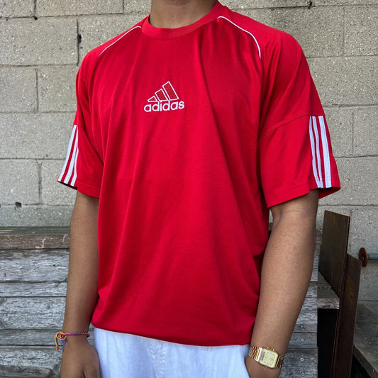 ADIDAS Y2k | Centre Logo Red Running Climalite Jersey T-Shirt sz XL