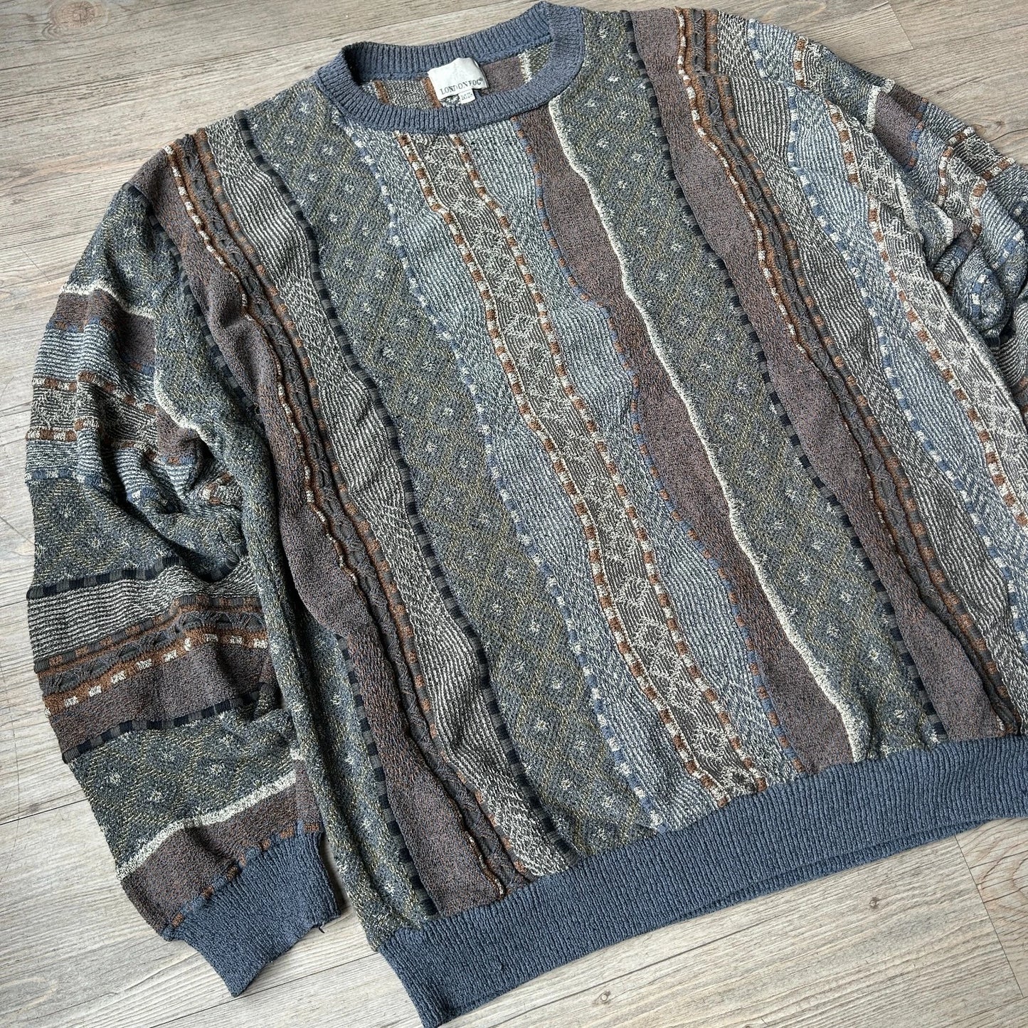 VINTAGE | 3D Textured Earthtone Coogie Style Knit Sweater sz 2XL