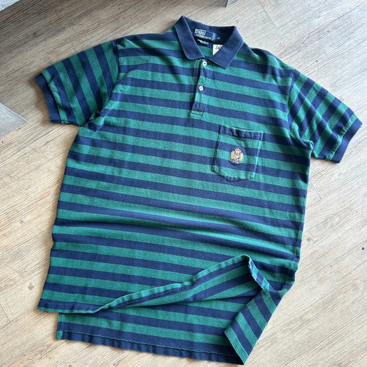 1990s | POLO Crest Ralph Lauren Striped Pocket Polo Shirt sz XL