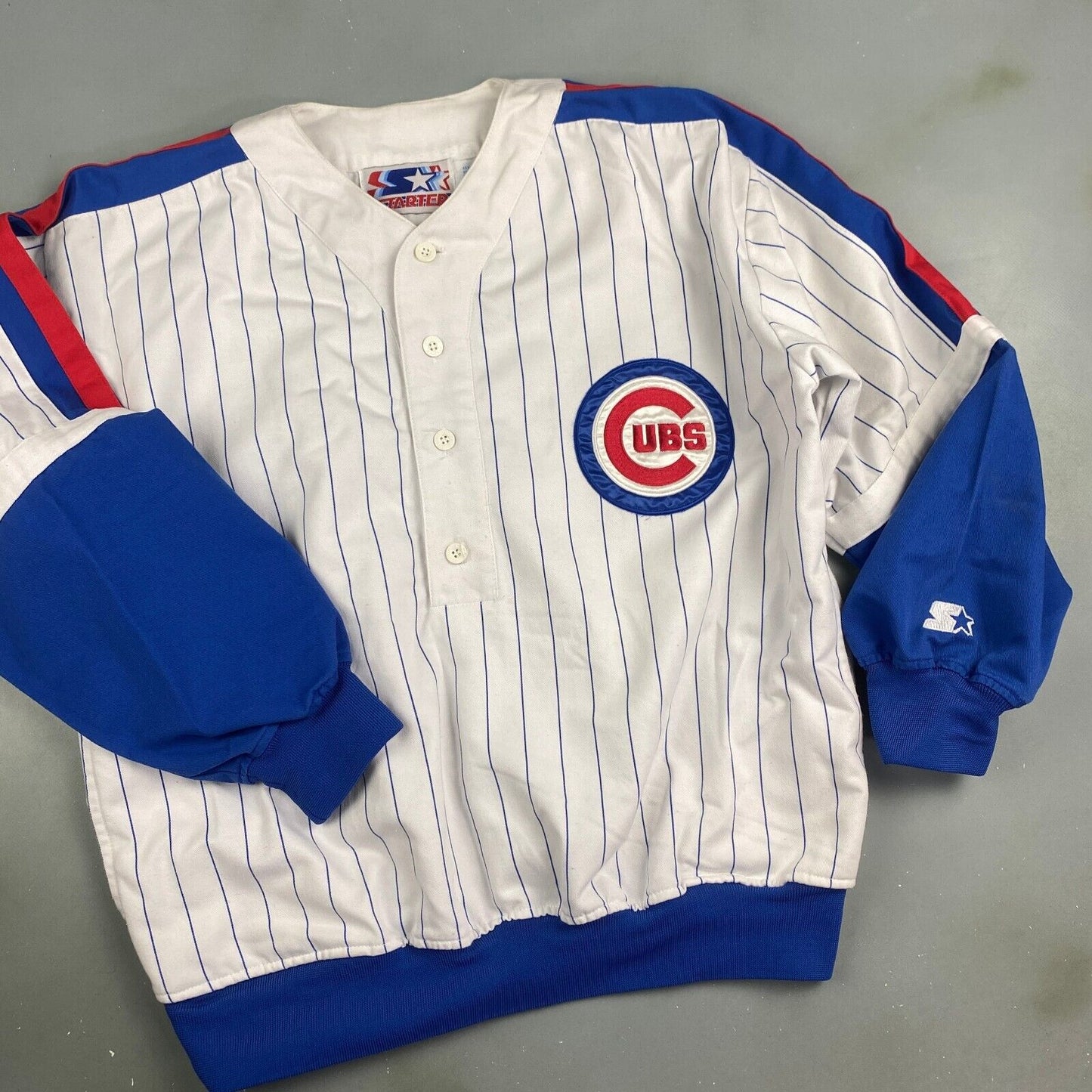 VINTAGE 90s MLB Chicago Cubs Starter Pullover Warm Up Jacket sz M - L Adult Men